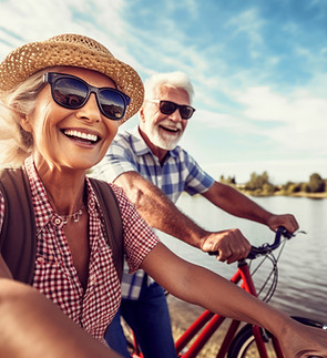 happy couple cycling 