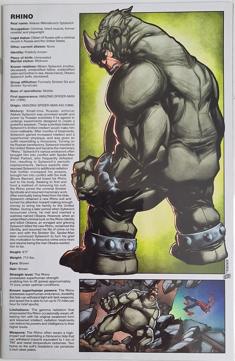 Sinister War #2 (10/2021) David Baldeon Rhino Handbook Variant Spider-Man - NM