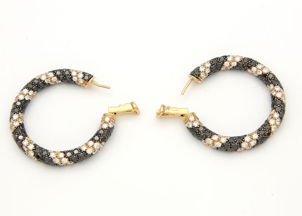 Thumbnail: Salavetti 18K Rose Gold Black/White Diamond Hoops