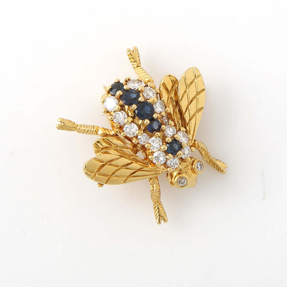 Thumbnail: Bumble Bee Brooch, Diamonds/Sapphires, 18K Yellow Gold