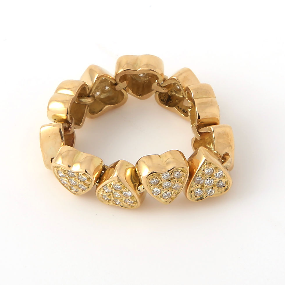 Thumbnail: Flexible 18K Yellow Gold Multi Heart Ring, Diamonds