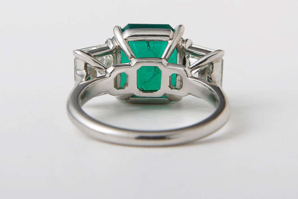 Thumbnail: Platinum and Diamond and Emerald 3 Stone Ring