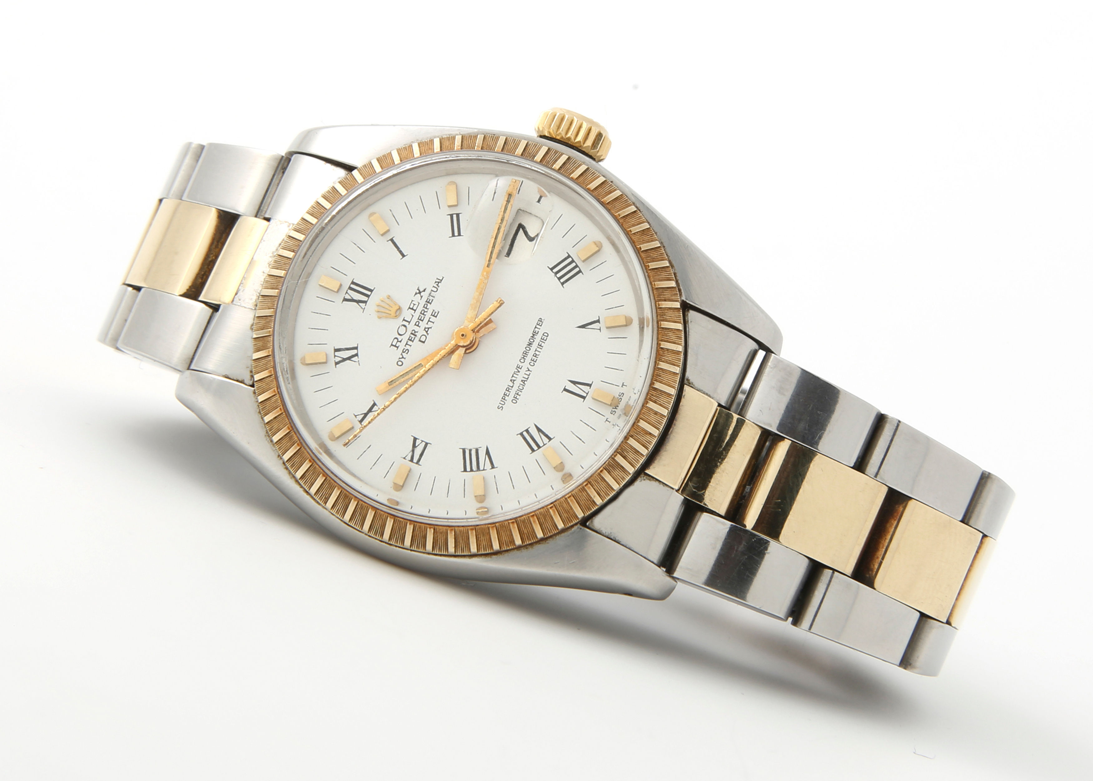 ROLEX DATE Stainless Steel and Gold 14K Ref 1505 Oyster Bracelet C. 1970’s