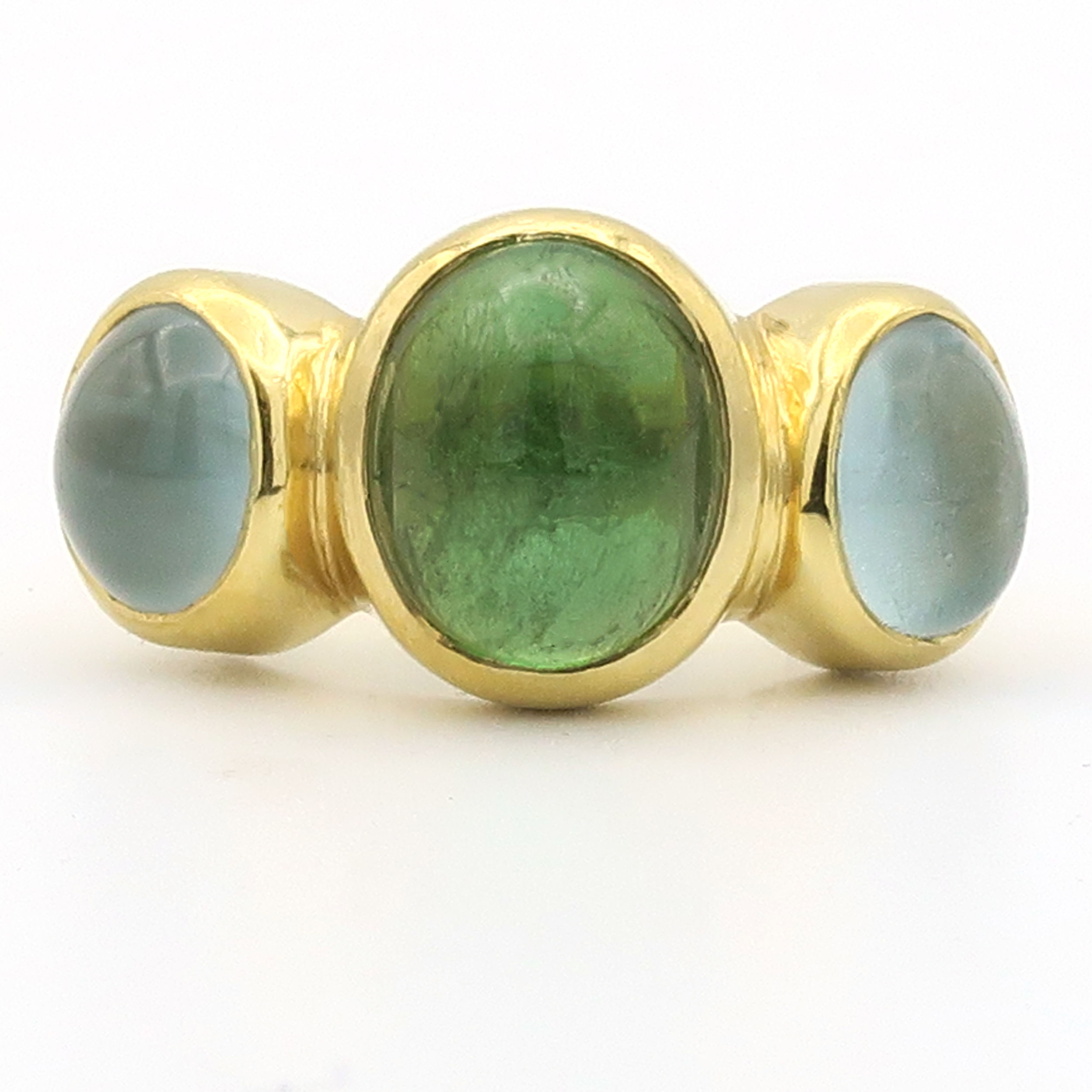 Artisan Cabochon Tourmaline/Aqua 20K Yellow Gold Ring