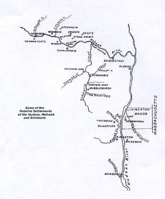 Palatine Settlements of the Hudson, Mohawk, and Schoharie from https://berkshistory.org/article/the-palatine-migration-1723-from-schoharie-to-tulpehocken/