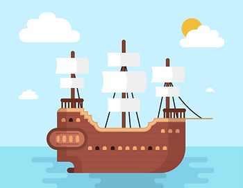 Cartoon of an immigrant sailing ship