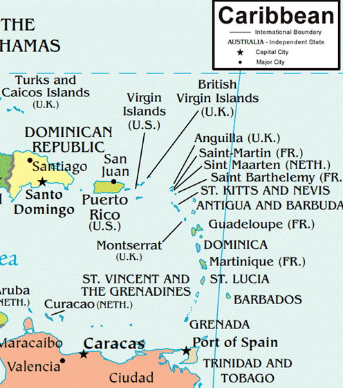 A map of Caribbean Islands with histories of slavery, especially by British owners .
https://geology.com/world/cia/map-of-caribbean.gif