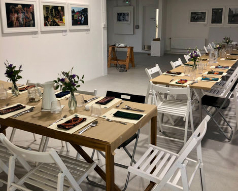 Our napkins on the table at the opening of Roseberry Road Studios, an art exhibition and event space in Bath
