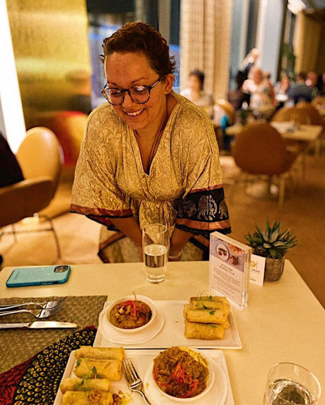 Napkin on the table with Kim, Owner of Houria Catering, an anti-slavery and anti-racism organisation based in Bristol, at Houria's pop-up in Harvey Nichols Gold Restaurant, Bristol