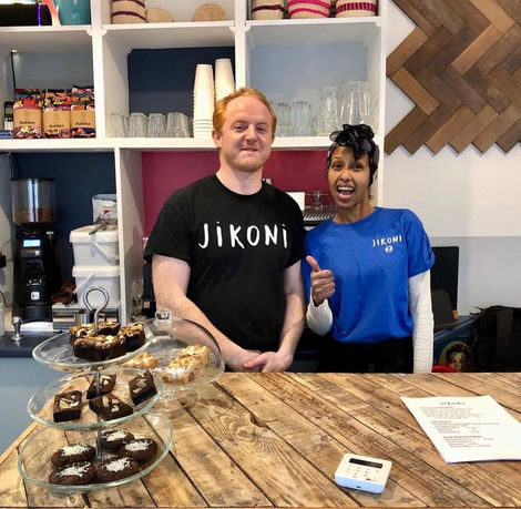 Iman and James sell our Kabisa napkins in their cafe, Jikoni East Africa