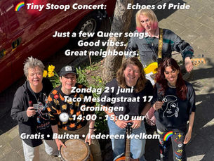 Zondag 21 juni - Tiny Stoop Concert met de band 'Echoes of Pride' op de stoep van de Taco Mesdagstraat 17 Groningen