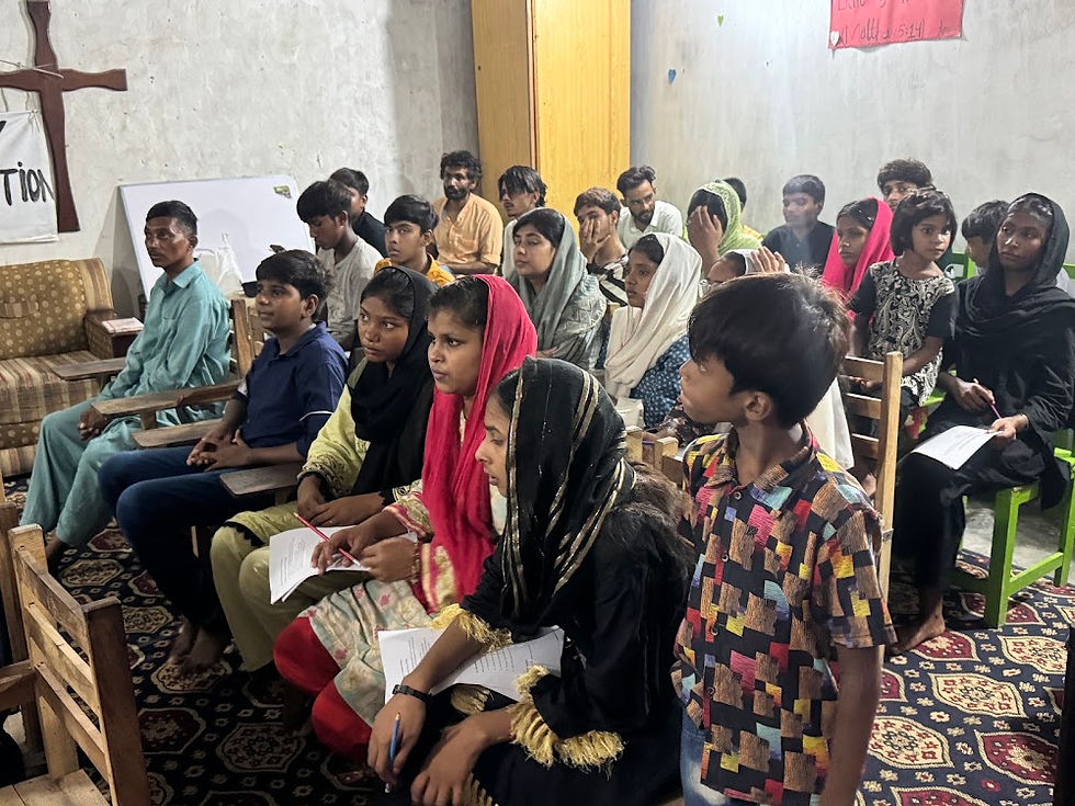 Participants gathered for a church teaching session at Bright Hope Ministries.