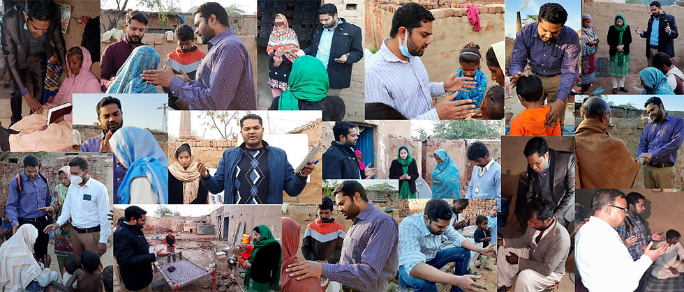 Eye-level view of a group of young adults participating in a mission trip