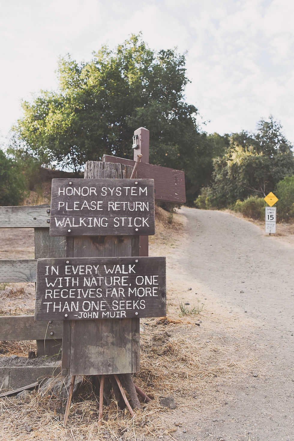 John Muir sign at the beginning of hiking trail