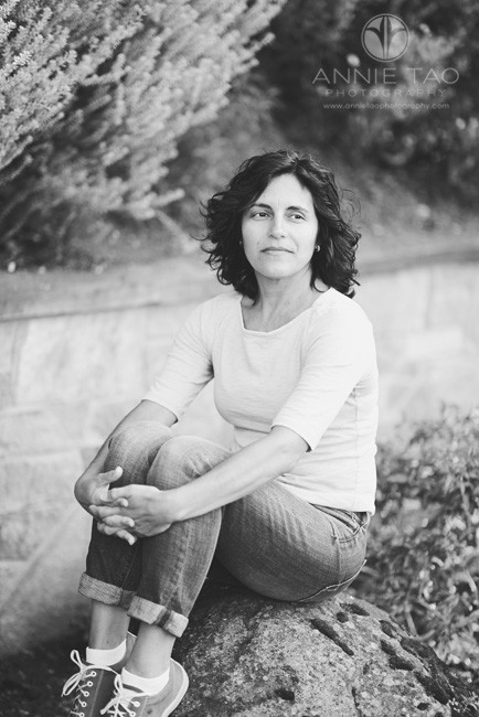 South-Bay-lifestyle-photography-woman-sitting-on-a-rock-BxW