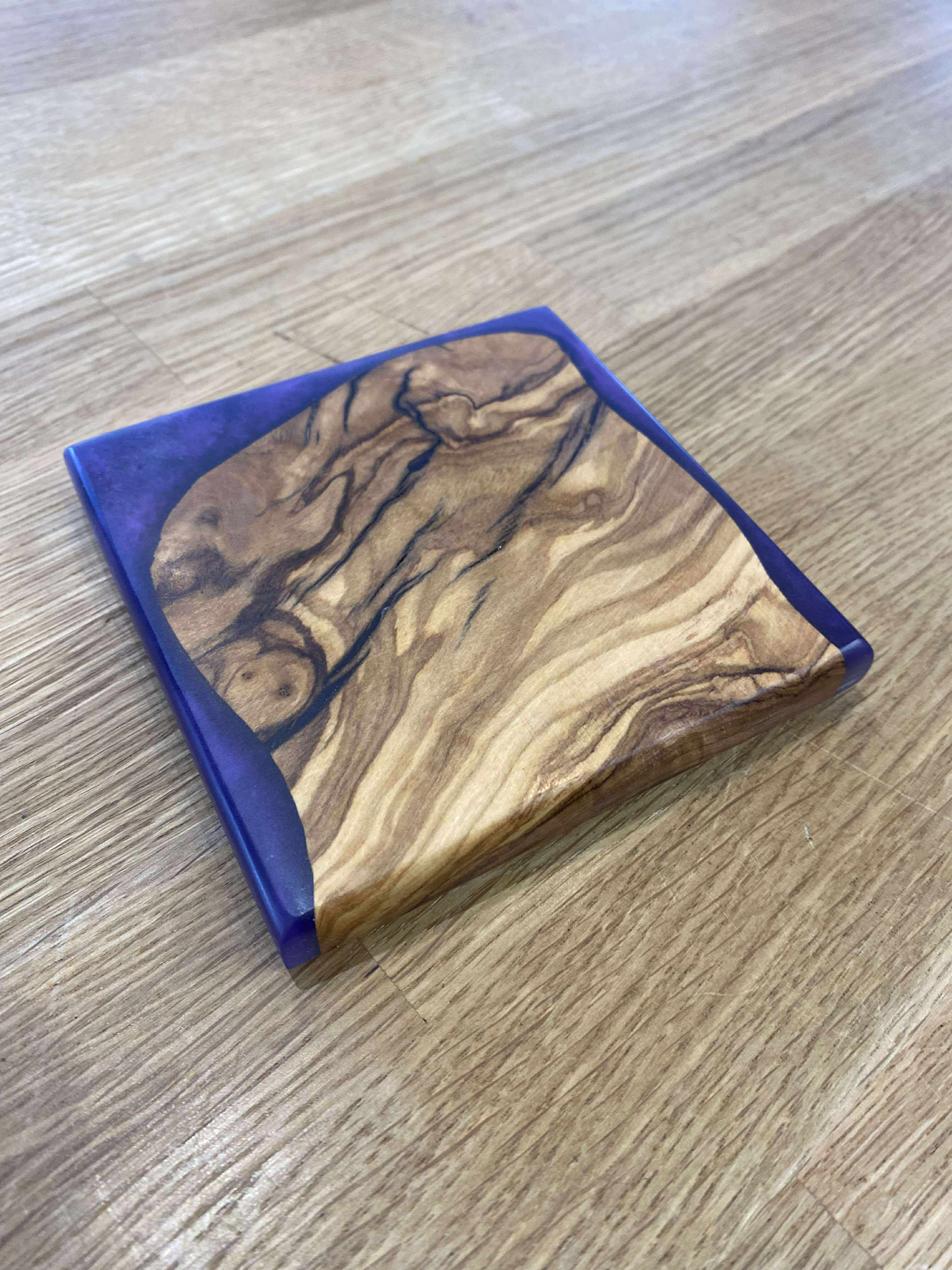 Olive Wood and Purple Coloured Resin Coaster