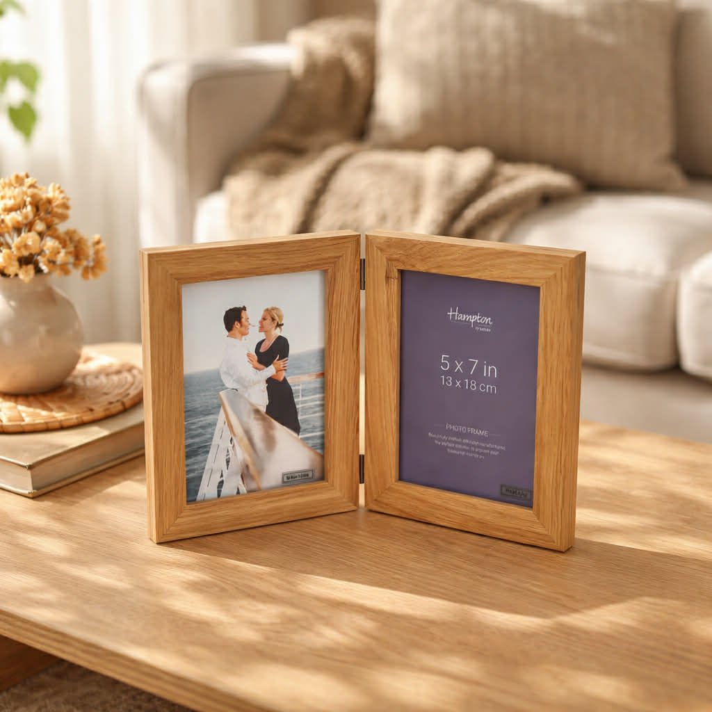 Oak Picture Frame 7" x 5"  Hinged Double