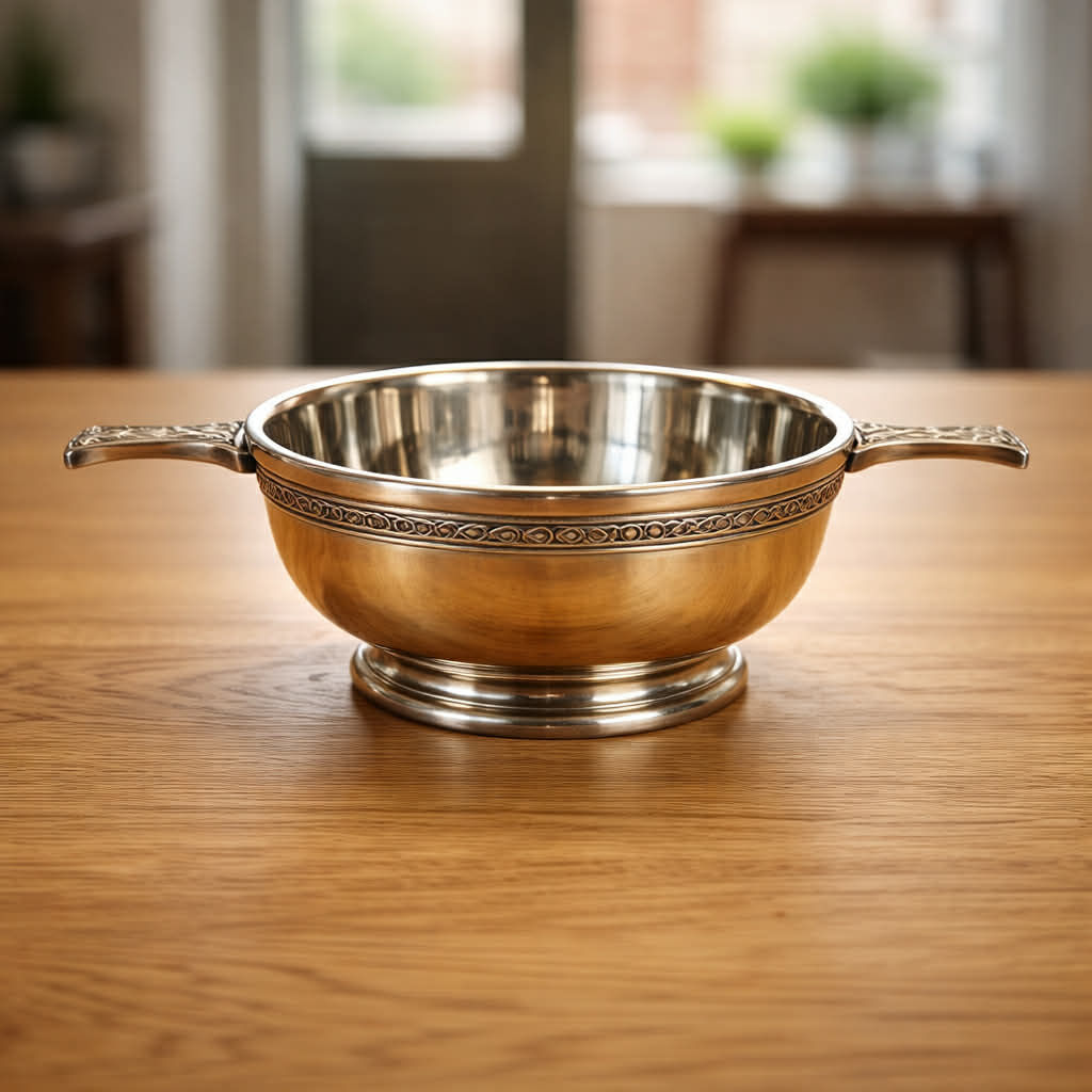 English Pewter Quaich Bowl With Celtic Wire Design