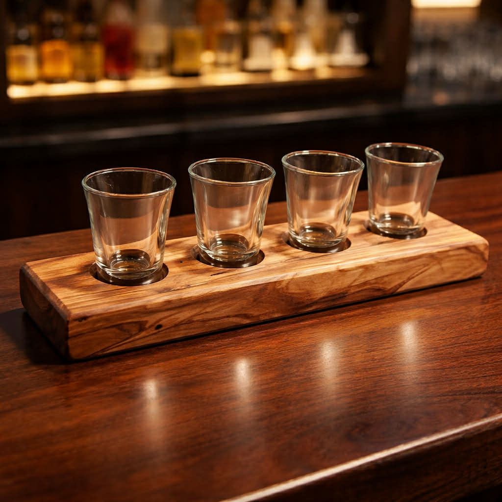 Olive Wood Four Shot Glass Flight