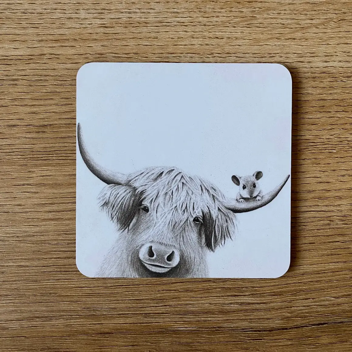 Katherine Sheard Coaster - Bessie Highland Cow & Mouse