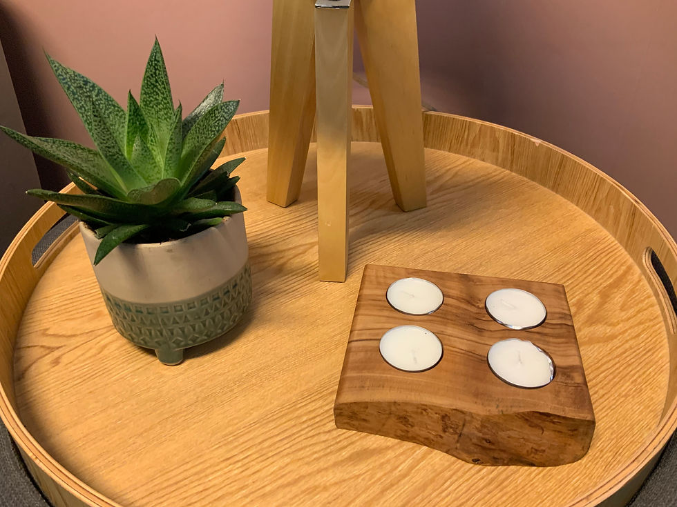 Olive Wood Hand Crafted Tea Light Holder - Live Edge