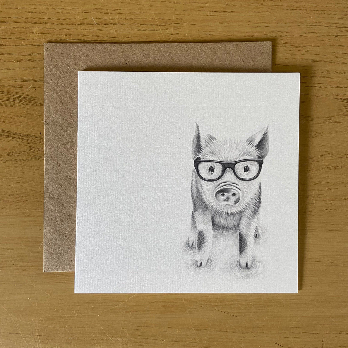 Katherine Sheard Greetings Card - Preston Pig With Glasses