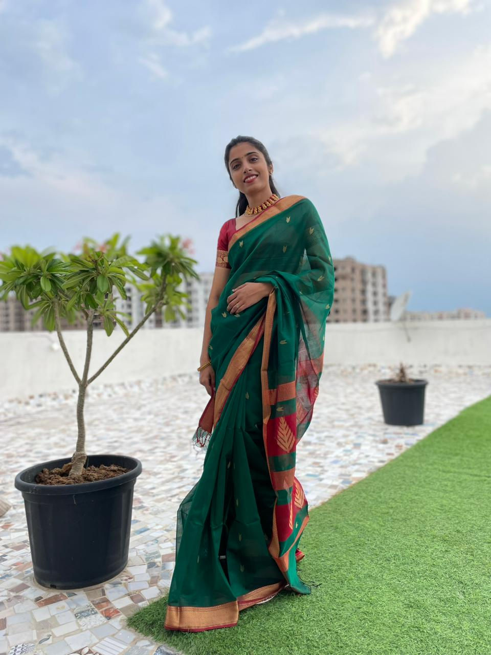 Thumbnail: Plum Forest | Maheshwari Handloom Cotton Silk Saree