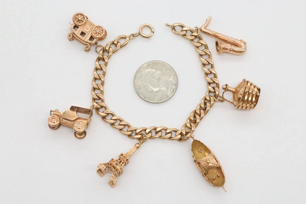 Thumbnail: 18K Rose Gold Charm 8" Bracelet With 6 Charms