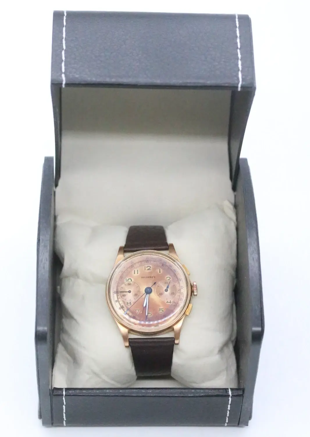 Halgreen 18K Solid Gold Chronograph Landeron 48 Swiss 1940s Telemeter Dial Runs