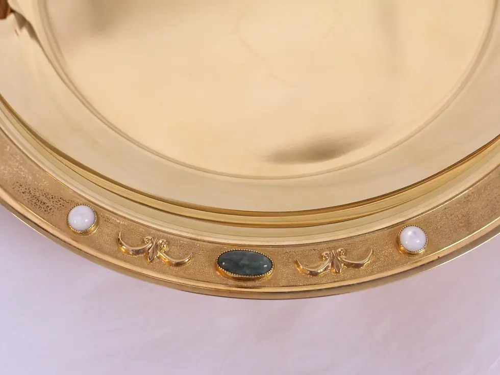 Thumbnail: Abbott Suger Style Chalice & Footed Paten w/ Gemstones Sterling Gilt Gold