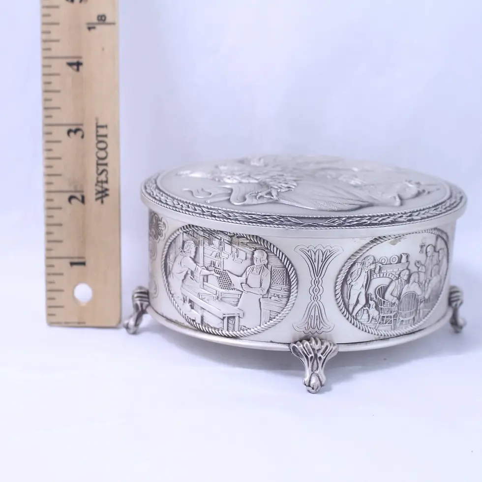 Thumbnail: Franklin Mint Sterling Silver American Freedom Box Trinket Box American History