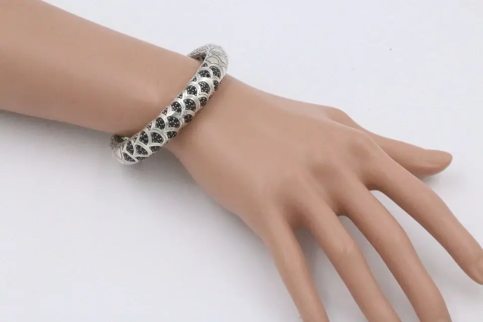 Thumbnail: John Hardy Legend Black Sapphire Naga Kick Cuff Bangle Sterling Silver