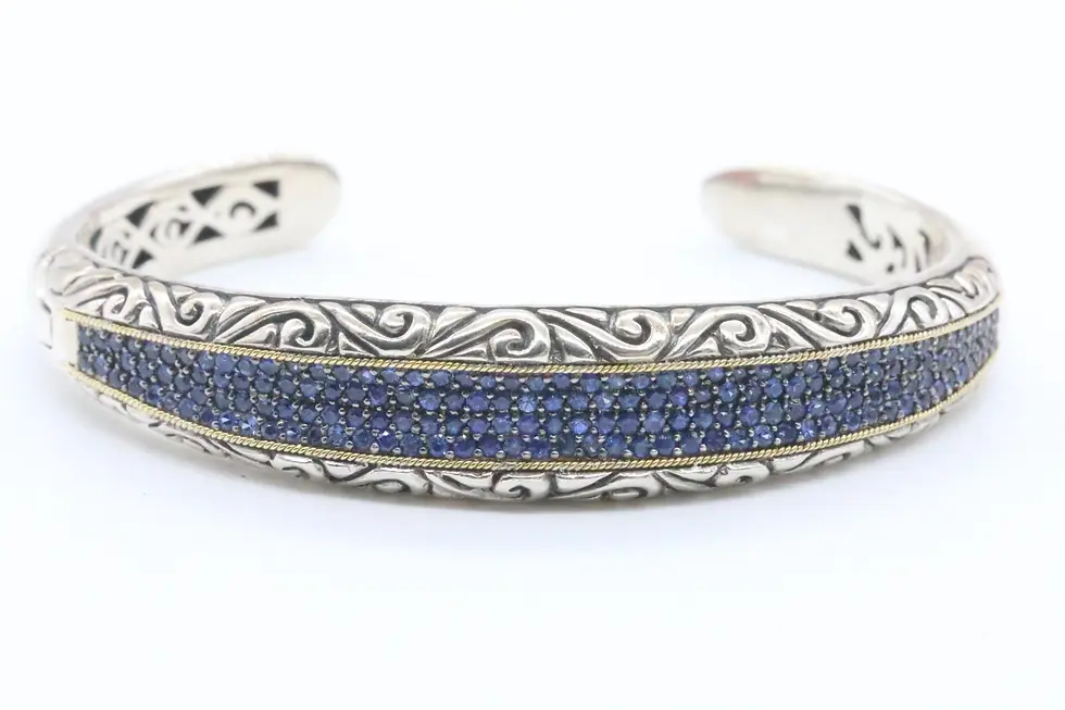 Thumbnail: Effy Sterling Silver Pave Sapphire Bangle Bracelet w/Scroll Design