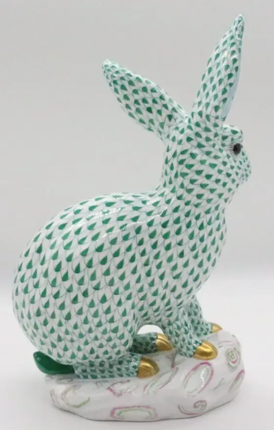 Thumbnail: Herend Rabbits & Bunnies Rabbit Green Fishnet Extra Large 12"