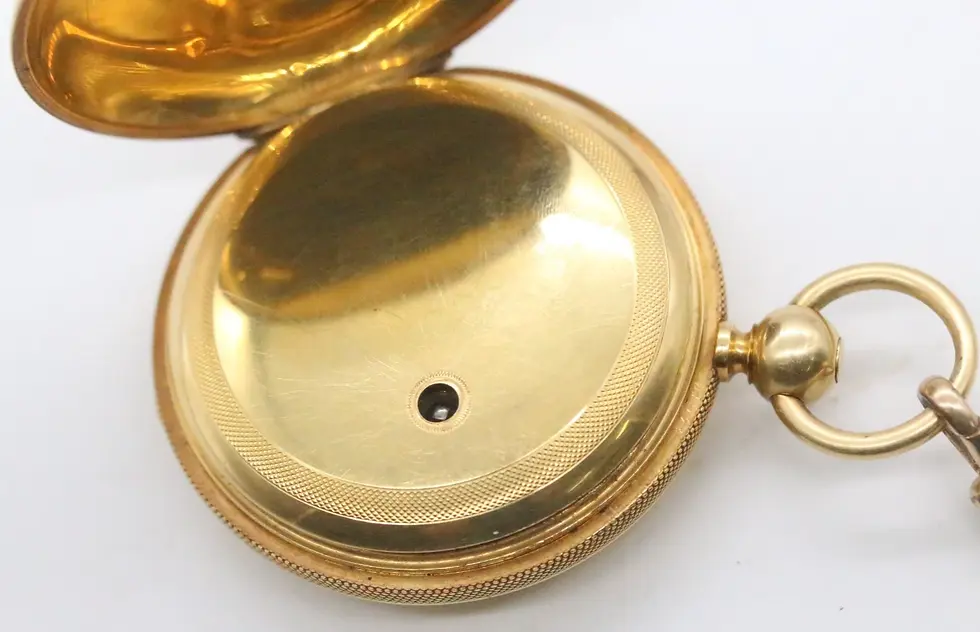 Thumbnail: Waltham American Watch Co. 18K Gold 18s 1880's Hunter Pocket Watch With Key