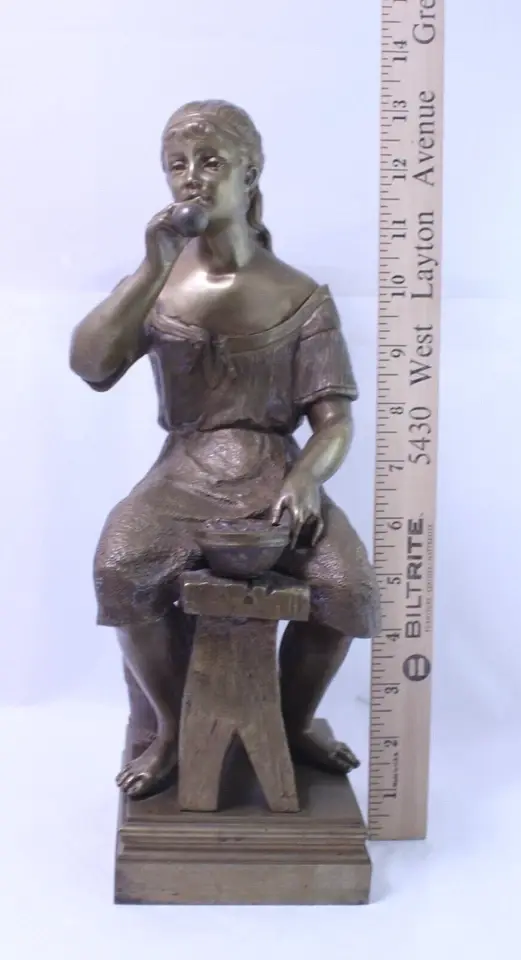 Thumbnail: Albert Rolle A. Rolle Signed Seated Woman with a Washbowl Bronze Sculpture