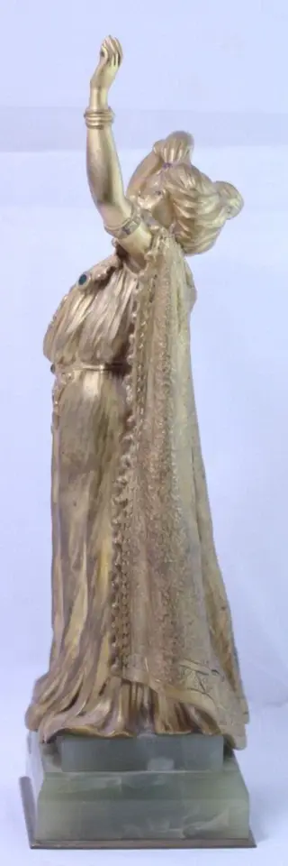 Thumbnail: Ernest Wante Signed Gilt Gold Bronze & Onyx Oriental Dancer Sculpture