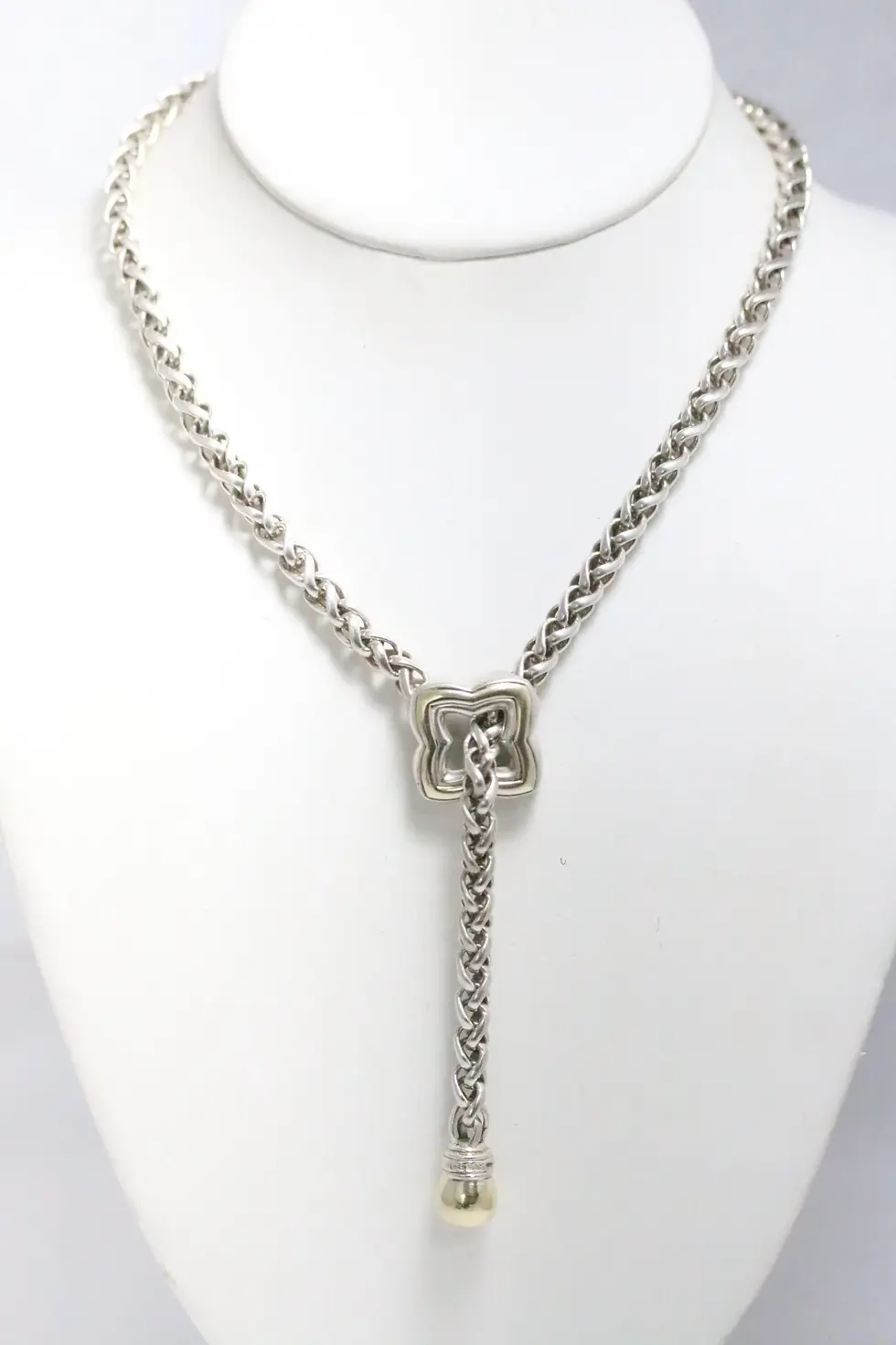 Thumbnail: David Yurman Sterling Silver 18K Yellow Gold Quatrefoil Lariat Wheat Necklace
