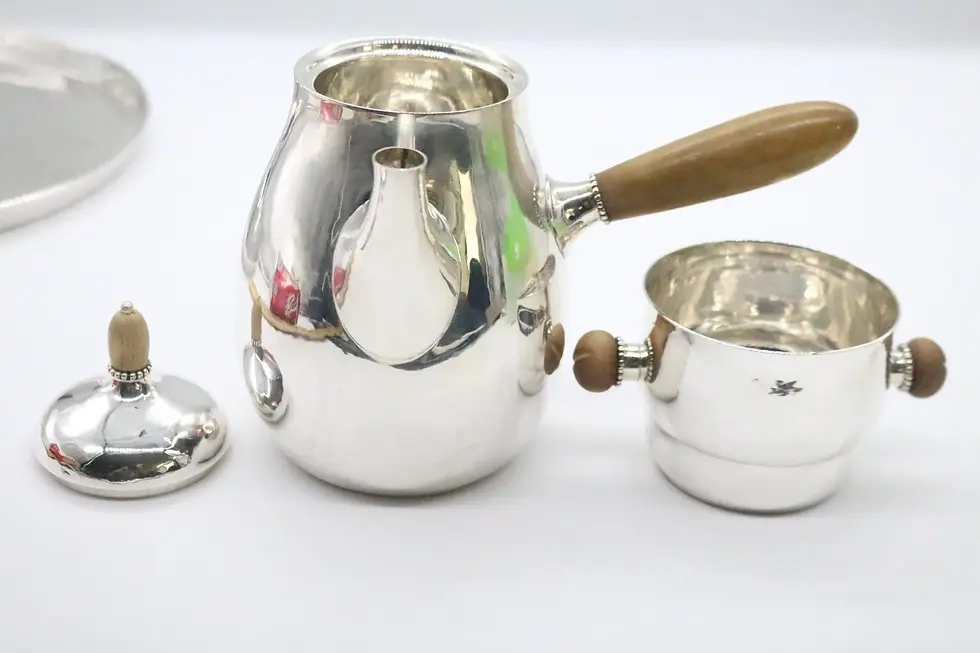 Thumbnail: Georg Jensen Sterling Silver Coffee Set 3 Pieces (Coffee Pot, Tray, Sugar Bowl)