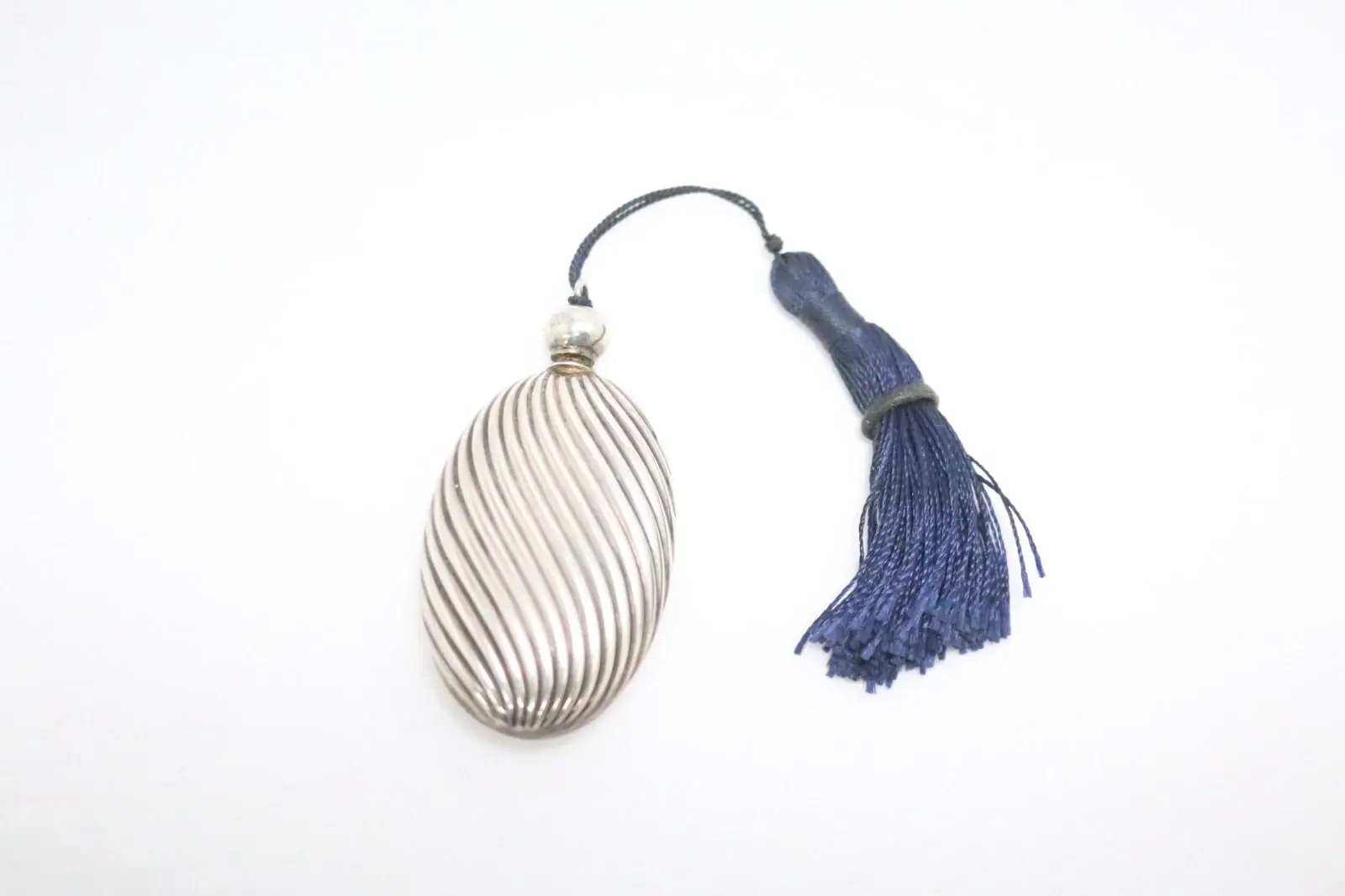 Tiffany & Co. Sterling Silver Perfume Flask With Blue Silk Cord Tassel