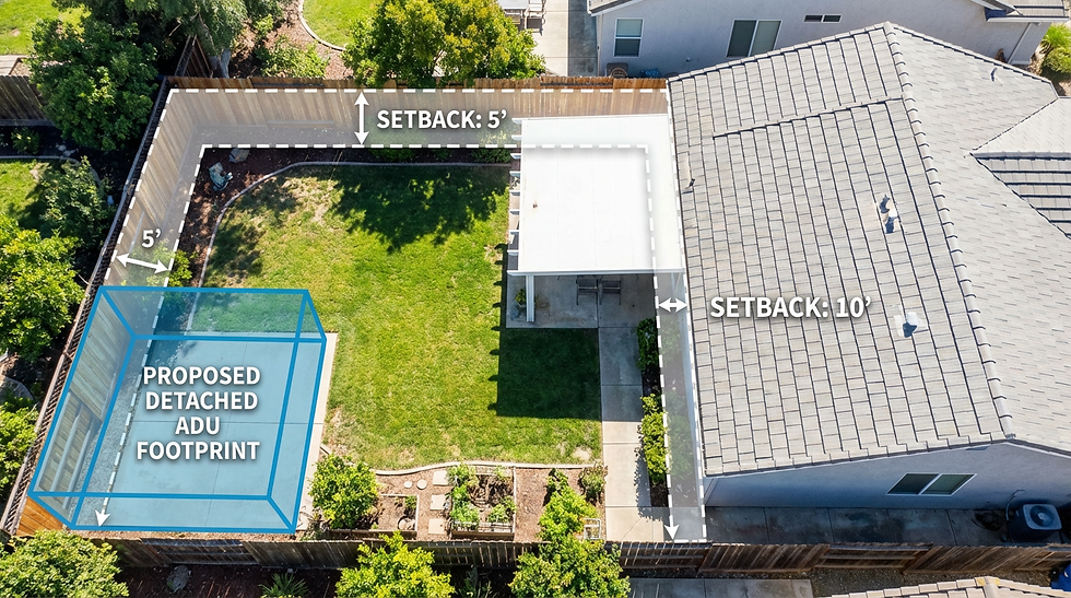 Detached ADU design fitting Sacramento setback requirements