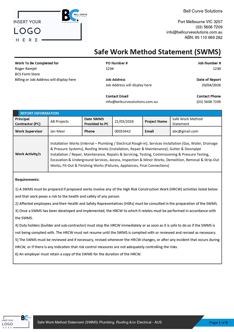 Safe Work Method Statement