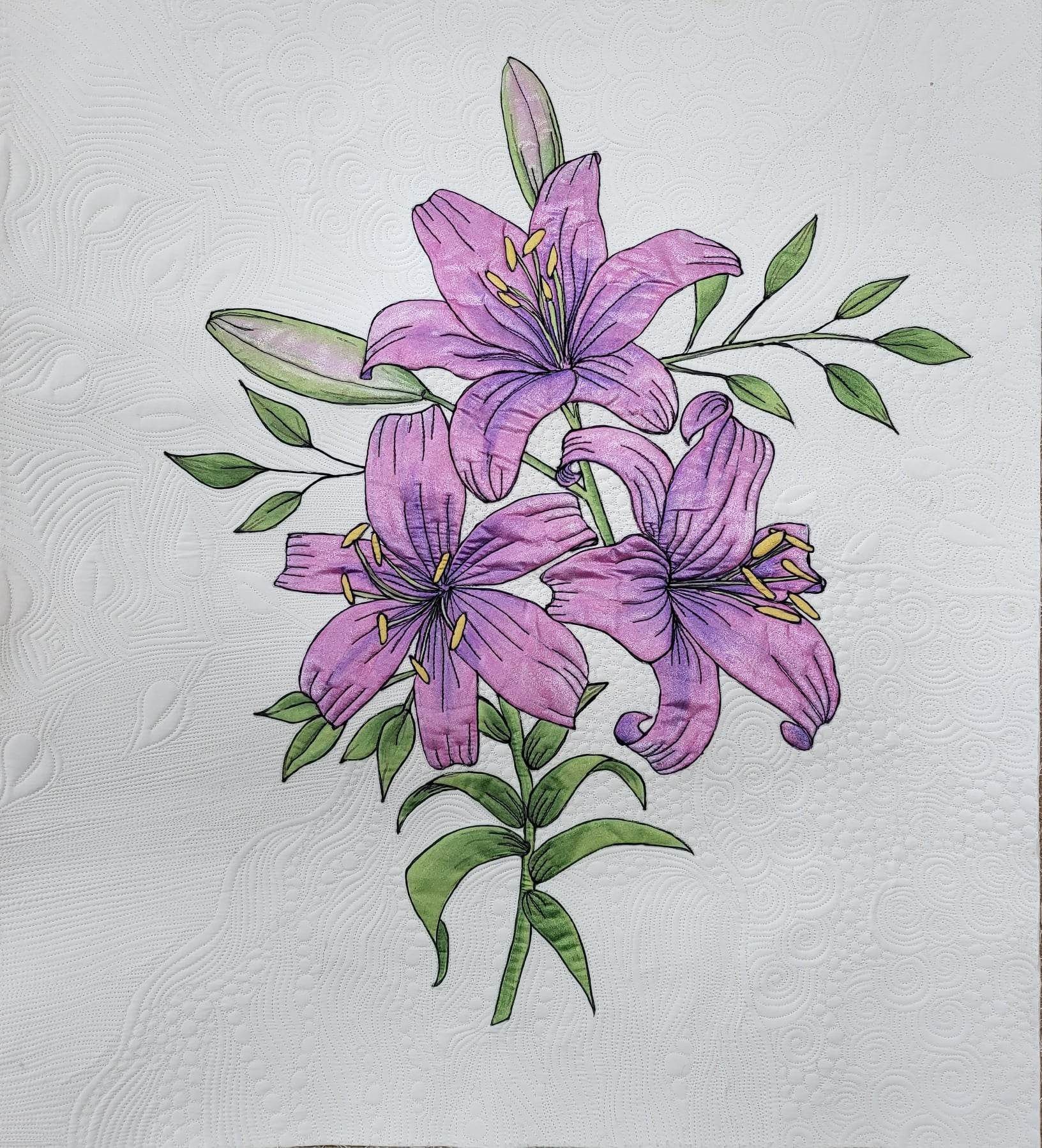 Pink Lillies/Fabric Painting/Quilting