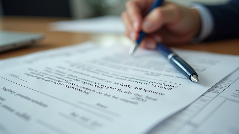 Close-up of immigration forms and a pen on a desk