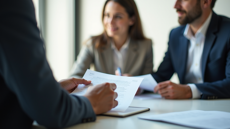 Eye-level view of a consultant explaining immigration documents to a client