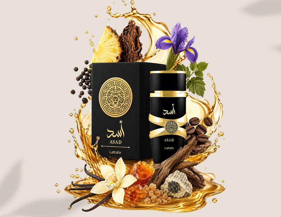 Frasco de perfume Asad con piña, café y vainilla