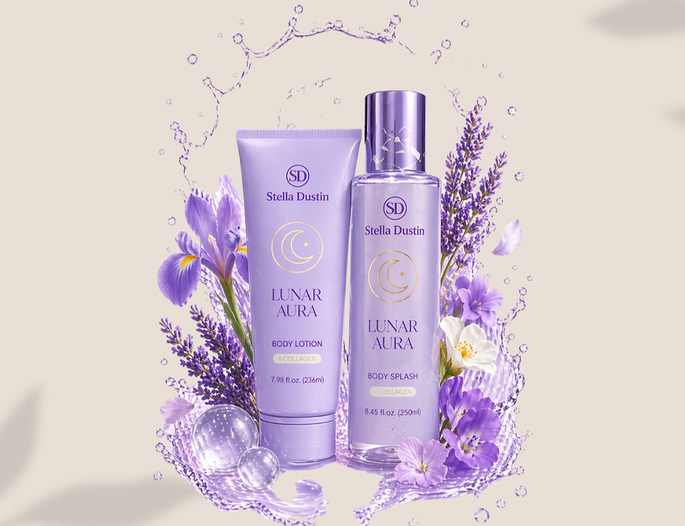Loción y splash corporal Stella Dustin Lunar Aura con lavanda.
