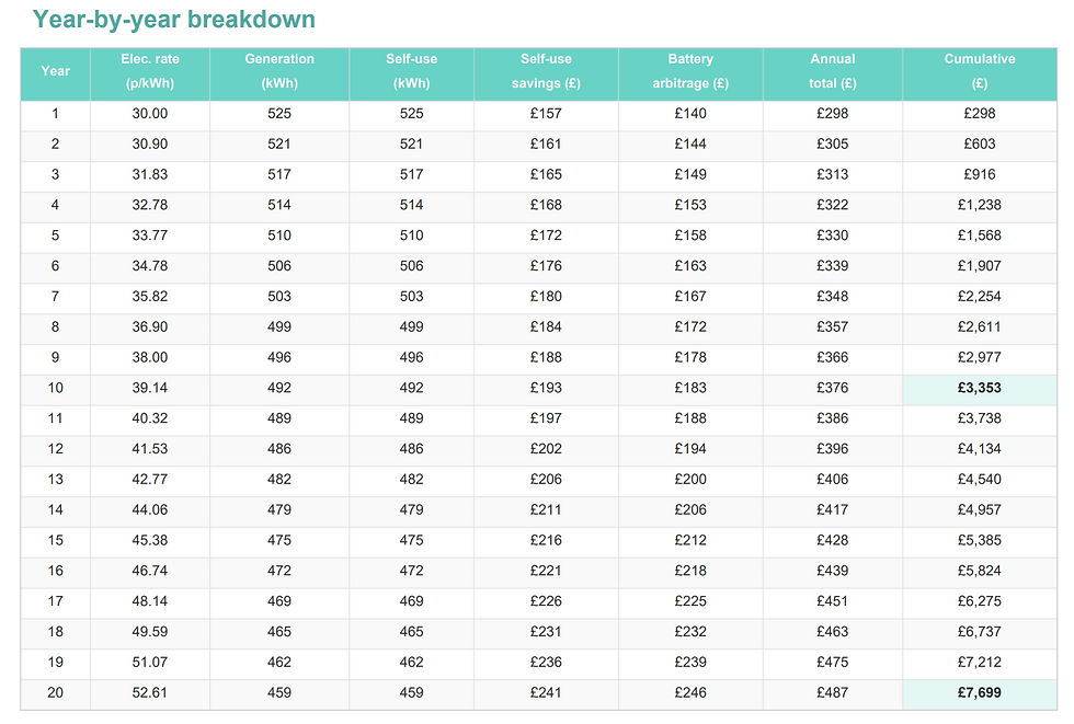 Thunder Storm 710W financial projections table