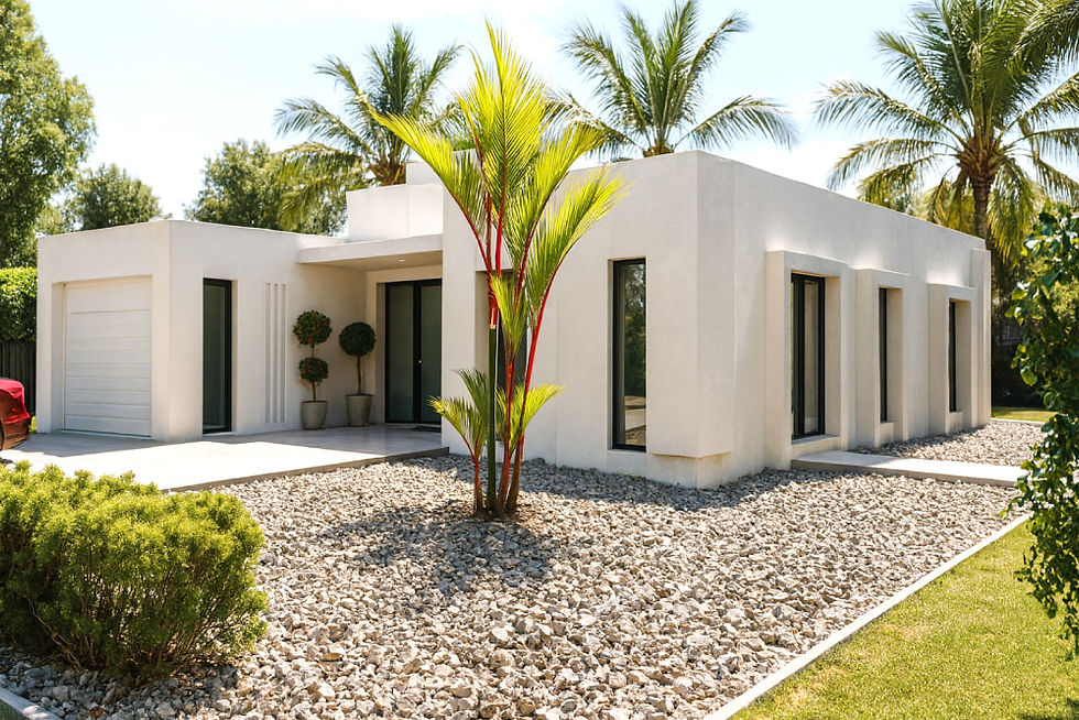Contemporary Miami single-story residence with clean architectural lines, impact windows and coastal landscaping by MCX CGC1520320