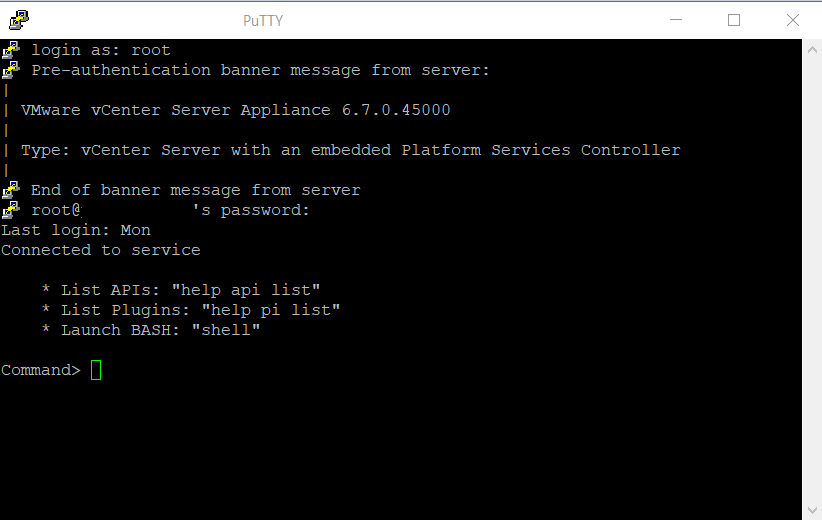 Switching the vCenter Appliance Shells